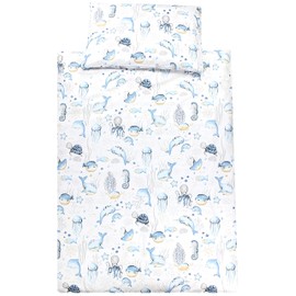 TupTam Children's Bed Linen Set Baby Bedding Duvet Cover 100 x 135 120 x 90 cm Pillowcase 40 x 60 cm Boys Girls 2-Piece Set Sea Animals Blue Size: 135 x 100 cm