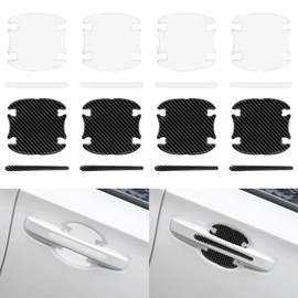 QZTYTY 16PCS Car Door Handle Scratch Protector, Door Handle Protective Cover, 8PCS Clear & Carbon Fiber Auto Door Handle Bowl Paint Film, Car Door Handle Cover for Vehicles (Transparent+Carbon Fiber)