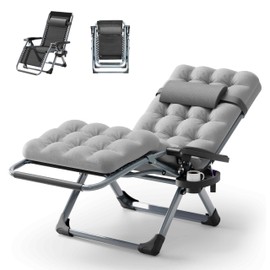 Seeutek Zero Gravity Lounge Chair, Outdoor Chair with Removable Extra Thick Cushion, Upgraded Lock and Cup Holder, Folding Reclining Chairs for Patio, Camping, Indoor, Outdoor - Gray