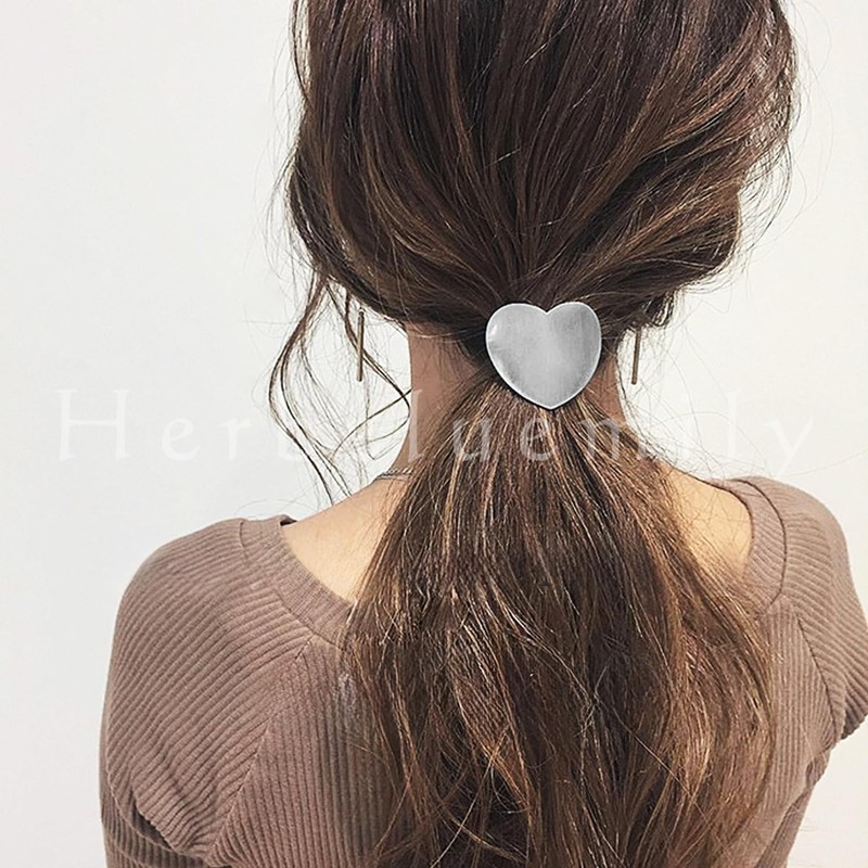 Herbeluemily Hair Rubber Hair Accessories, Antique Gold, Heart, Silver, 3D