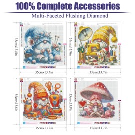 4Pcs Gnome Diamond Painting Kits for Adults,5D DIY Full Drill Diamond Art Kits for Adults,Crystal Gem Diamond Art Painting Kits for Home Wall Decor