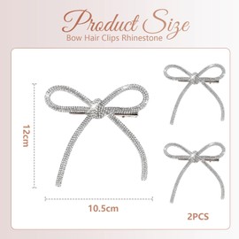 GlamRays Pack of 2 Bow Hair Clips Rhinestone Hair Accessories Silver Hair Bows for Women Crystal Prom Hair Decoration Non-Slip Jeweller Knot Clips Ducks Beak Hair Barrettes