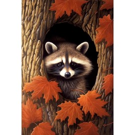 MaiYiYi Maple Leaf Raccoon Diamond Painting Set, 5D Full Round Drill Raccoons Diamond Painting Cross Stitch Kit, Cute Raccoon Paint with Gems for Adult Beginners Home Wall Art Decor (30X40 CM)