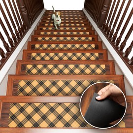 HOME OF DUTTON 15-Pack Rubber Stair Treads| Brown Bear Non Slip Stair Treads for Indoor Wooden Steps| Kid and Dog Friendly Residue Free Stair Treads| Reusable Grip Stair Treads