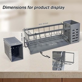 AIWIWH Stainless Steel Sink Organzier with High Brush Holder, Sponge Holder for Sink,Kitchen Countertop Soap Dispenser Organizer (Gray, Drainer Rack+Pole+Drainer)