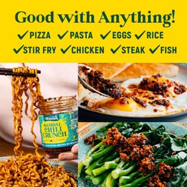 Homiah Sambal Chili Crunch, 6oz - Less Oil Low Sodium Gluten Free Vegan, Sambal Oelek Chili Paste, Crispy Chili Crunch Topping with Seaweed - Mild