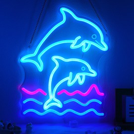 CoolGift Mart Dolphin Neon Sign, Dolphin Lamp Wall Decor, Dimmable Birthday Party Decorations for Home, Patio, Garden, Bars, Restaurants, Hotels, Stores, Clubs, Gift for Friends Family and Kids