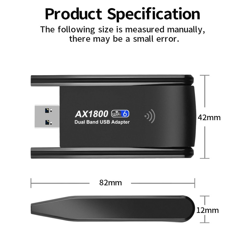 1800Mbps USB WiFi 6 Adapter,AX1800 USB WiFi Adapter for PC