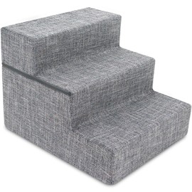 Best Pet Supplies Dog Stairs & Steps - Foam Steps for Small Dogs & Cats, Non-Slip Indoor Balanced Pet Step Support, Dog Ramp, No Assembly, Ash Gray Linen, Foldable 3-Step (16.5-inch Height)