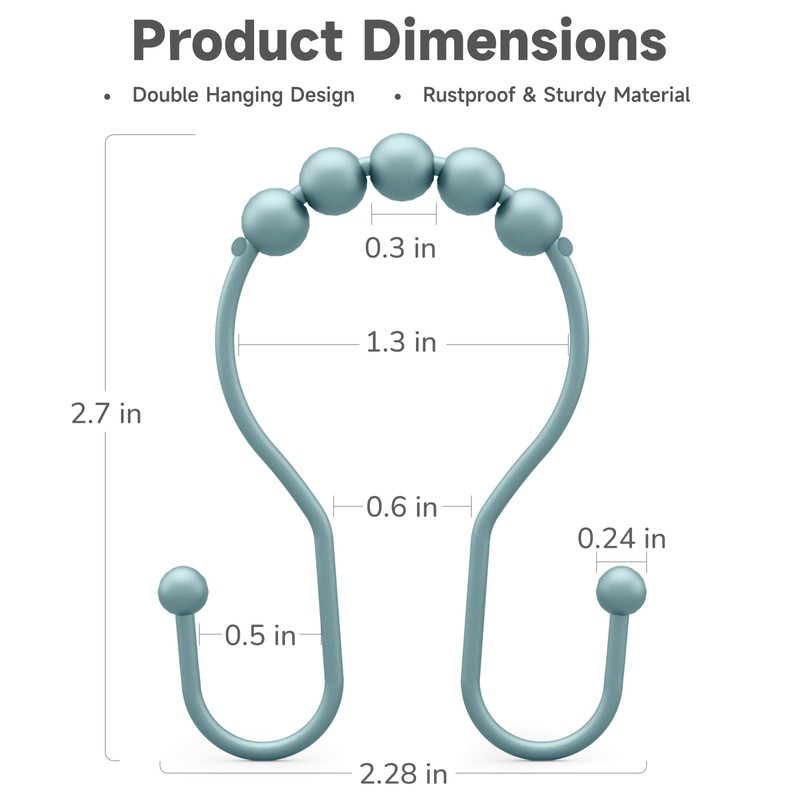 Bathway Shower Curtain Hooks, Shower Curtain Rings Rust Proof Double