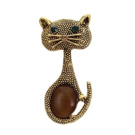 Vintage Cat Brooch Collar Pin Lovely Pets Corsage for Women Dress Accessories (Gold, One size)