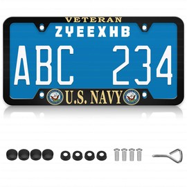 Aluminum Thin Top for U.S. Navy Veteran License Plate Frame,4-Hole Matte Black Narrow Top Retired Car Licenses Plate Covers Holders Frames for Department of The Navy with Screw Caps