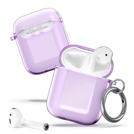 ULAK Compatible with Airpods Case Cover, Designed Protective Cover Soft TPU Transparent Shockproof Case Accessories with Keychain for AirPod 2nd & 1st Generation [Front Led Visible] (Purple)
