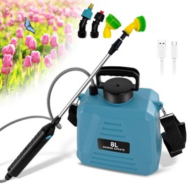 2 Gallon/8L Electric Sprayer, Powerful Electric Sprayer with 3 Mist Nozzles, Rechargeable Handle, Garden Sprayer w Adjustable Shoulder Strap for Lawn, Garden, Cleaning