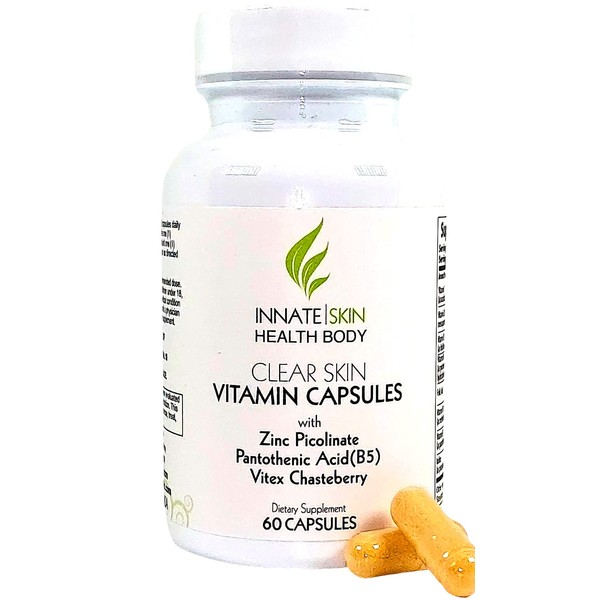Clear Skin Acne Vitamin Capsules 15 Antioxidants, Botanicals, Minerals & Vitamins by Innate Skin 60 Count All Natural Complex Nutrition Skin multivitamin Supplement