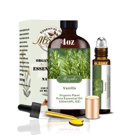 Vanilla Essential Oil,Roll-on Vanilla Oil Sets (4 Fl Oz + 0.33 Fl Oz) - 100% Natural, Diffuser, Massage, Yoga, DIY Soap and Candle Making, Fragrance Oils, Spa Care