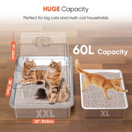 ELEGX XXXL Extra Large 28" L×20" W Odor-Control Stainless Steel Cat Litter Box, 4-in-1 Cat Metal Litter Box Set,Enclosed Removable Metal Litter Box with High Sided Enclosure,Mat & Scoop