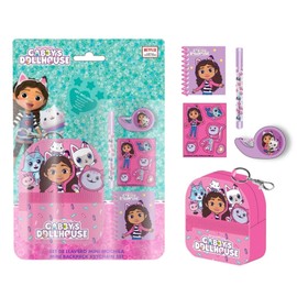 Set di cancelleria per la casa delle bambole di Gabby con mini zaino, quaderno, penna e adesivi - Kit scolastico completo per bambini con accessori per la casa delle bambole di Gabby