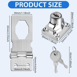 Flintronic Hasp Lockable, Safety Hasp with Screws & Lock, Drawer Cabinet Locks Padlock Hasp Lock Gate Latch Lock for Door Cupboards Windows (Silver, 2.5 Inches)