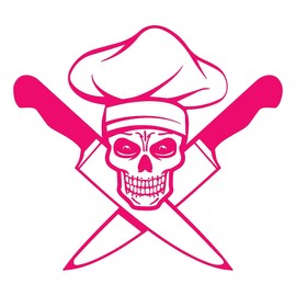 NBFU Skull Chef Kitchen Cook Knife Cross 1 (Pink) (Set Of 2) Premium Waterproof Vinyl Decal Stickers For Laptop Phone Accessory Helmet Car Window Bumper Mug Tuber Cup Door Wall Decoration