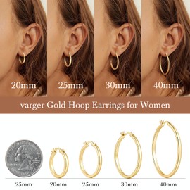 varger Gold Hoop Earrings 14K Gold Earrings for Women 14K Gold Hoop Earring for Womens Hoops Mirror-Smooth Shine with Simple Shape Hoops Earring for Womens 20/25/30/40mm (25mm)