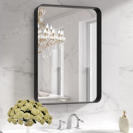 LOAAO LOAAO Black Metal Framed Bathroom Mirror for Wall, 22X30 Inch Rounded Rectangle Mirror, Matte Black Bathroom Vanity Mirror Farmhouse, Anti-Rust, Tempered Glass, Hangs Horizontally or Vertically