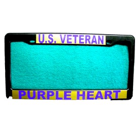 All American License Plate Frame-U.S. VETERAN/PURPLE HEART-Polished ABS- #3366PG