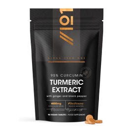 Turmeric Curcumin 95 Tablets 3000mg with BioPerine® & Ginger – High Strength 95% Curcuminoids Supplements from 60:1 Turmeric Root Extract – 90 Vegan Capsules – by Alpha01