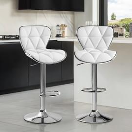 Yaheetech Bar Stools Set of 2, Island Chairs Shell Back, PU Leather Adjustable Barstools, Swivel Bar Chairs with Footrest for Home Kitchen, White