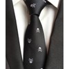 Secdtie Men's Skinny Silk Tie Repp White Skull Black Jacquard