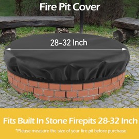 Outdoor Built In Fire Pit Cover for In-Ground Waterproof Heavy Duty 600D Oxford 52-56 Inch Large Round Built In Stone Fire Pit Cover