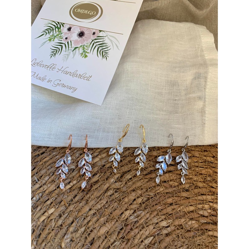 ONDEGO Rose Gold Earrings Bridal Jewellery Gift Leaf