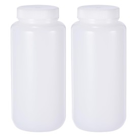 PATIKIL 2 Pcs 1000ml Reagent Bottles, PE Wide Mouth Round Graduated Bottles with Screw Cap for Lab Water Reagent Liquids Solid Sample Storage Seal, Transparent White
