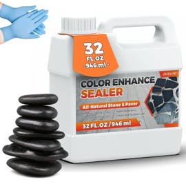 32oz Natural Wet Look Stone Sealer with Gloves for Outdoor, Wet Look Color Enhancer Sealer Provides a Long-Lasting Shine to Stone Slabs, High Gloss Color Enhancer Sealant for Floor, Tile, Paver