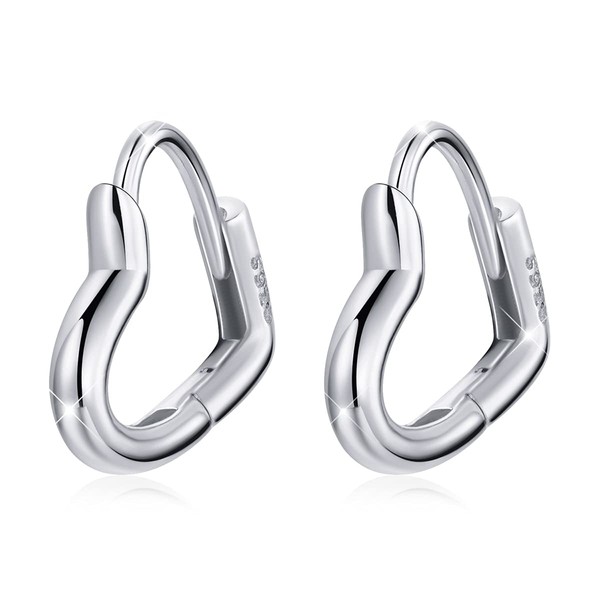 BISAER 925 Sterling Silver Love Heart Hoop Earrings for Teen