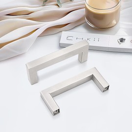 Gobrico 30 Pack Stainless Steel Kitchen Cabinet Handles,Square Satin Nickel Kitchen Drawer Pulls, Cabinet Hardware Hole Centers 76mm for Bathroom and Bedroom