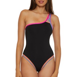 Lucky Women's Standard Avila Asymmetrical One Piece Swimsuit, Adjustable, Tie Back, Bathing Suits, Black