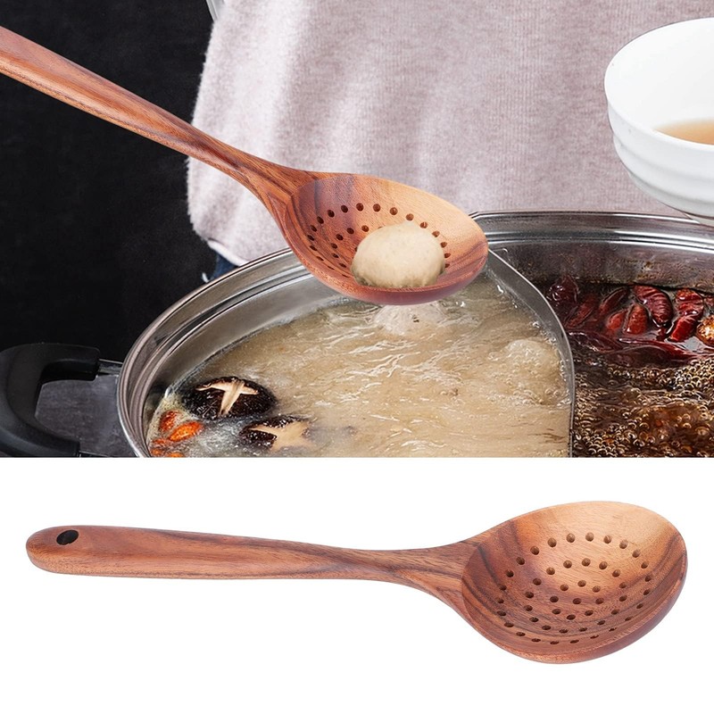 Slotted Spoon, Wooden Slotted Spoon Skimmer Spoon Non Stick Slotted