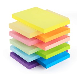 Agoer Sticky Notes Large 1000 Sheets,3 x 5'' Self-Stick Note Pads,Bright Colorful Sticky Notes 76x127mm,Super Sticking Memo Pads Clean Removal,Easy to Post Sticky Pads for Office Home School,10 Pack