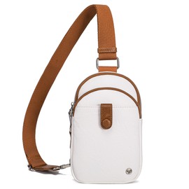 INICAT Small Crossbody Sling Bags for Women Vegan Leather Cell Phone Purse Fanny Packs for Women Men (White Brown Antitheft Small)