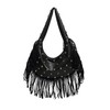 MakeMeChic Women's Studded Faux Leather Shoulder Bag Zipper Fringe Y2k