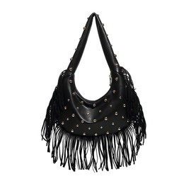 MakeMeChic Women's Studded Faux Leather Shoulder Bag Zipper Fringe Y2k Underarm Handbag Purse, Black, One Size, Soft