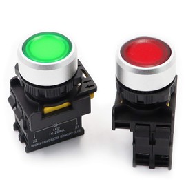 mxuteuk 2Pcs Red Green LED Light Voltage 110V-220V 22mm 1NO 1NC Waterproof IP65 SPST Momentary Push Button Switch 10A 600V LA155-A1-11D-RG