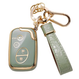 Muzizyq for Lexus Key Fob Cover with Keychain Lanyard, Key Case Protection Fit for Lexus ES350 GS300 GS430 GS450h GS460 is F IS250 IS350 LS460 LX570 RX350 Smart Key Protector Holder, Green