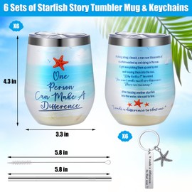 Funnymoom 12 Pcs/6 Sets Starfish Story Gifts Bulk Teacher Employee Appreciation Gifts Make a Difference, 12 oz Stainless Steel Tumbler Cup, Starfish Keychain Thank You for Volunteer Staff Nurse