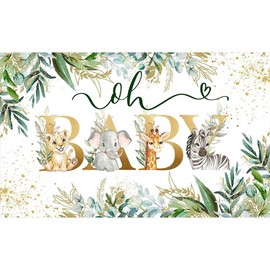 Luminora 72 x 43 inches Oh Baby Safari Jungle Background Wildlife Green Leaves Background Birthday Gender Neutral Baby Shower Party Decorations Banner Photo Props
