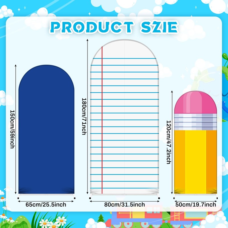 RimCereal Set of 3 Back to School Arch Backdrop Covers,