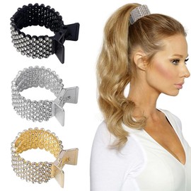 YOYEAH Women's Rhinestone Hair Clips, Pack of 3 Metal Hair Clips Holder for High Ponytail, Non-Slip & Fashionable Hair Clips, Hair Accessories, Women's Hair Clip