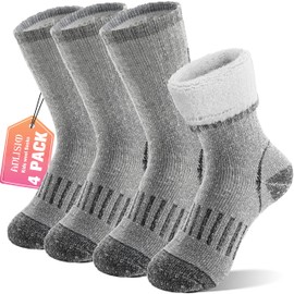 Anlisim Kids Merino Wool Hiking Socks Boys Girls Thermal Winter Warm Boot Thick Snowboarding Socks 4 Pairs for Teen(Grey,4-7 Y)