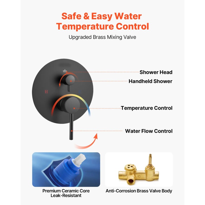 Wall Mounted Rainfall Bathroom Shower System 10 Inch Rain Shower